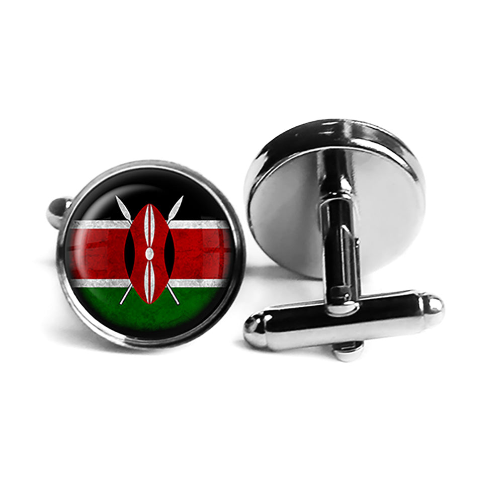 Kenya Kenyan Flag Rhodium Silver Cufflinks