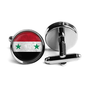 Syria Syrian Flag Rhodium Silver Cufflinks