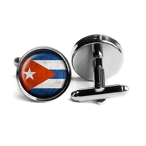 Cuba Cuban Flag Rhodium Silver Cufflinks