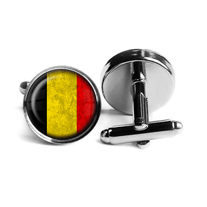 Belgium Belgian Flag Rhodium Silver Cufflinks