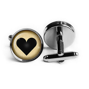 Black Love Heart Mothers Valentines Rhodium Silver Cufflinks