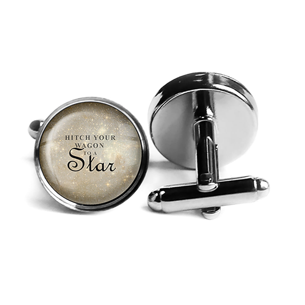 Ralph Waldo Emerson Hitch Your Wagon to a Star Rhodium Silver Cufflinks