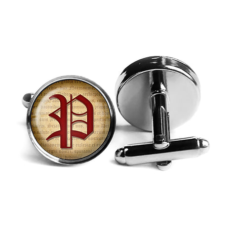 P Letter Old English Gothic Blackletter Magna Carta Rhodium Silver Cufflinks