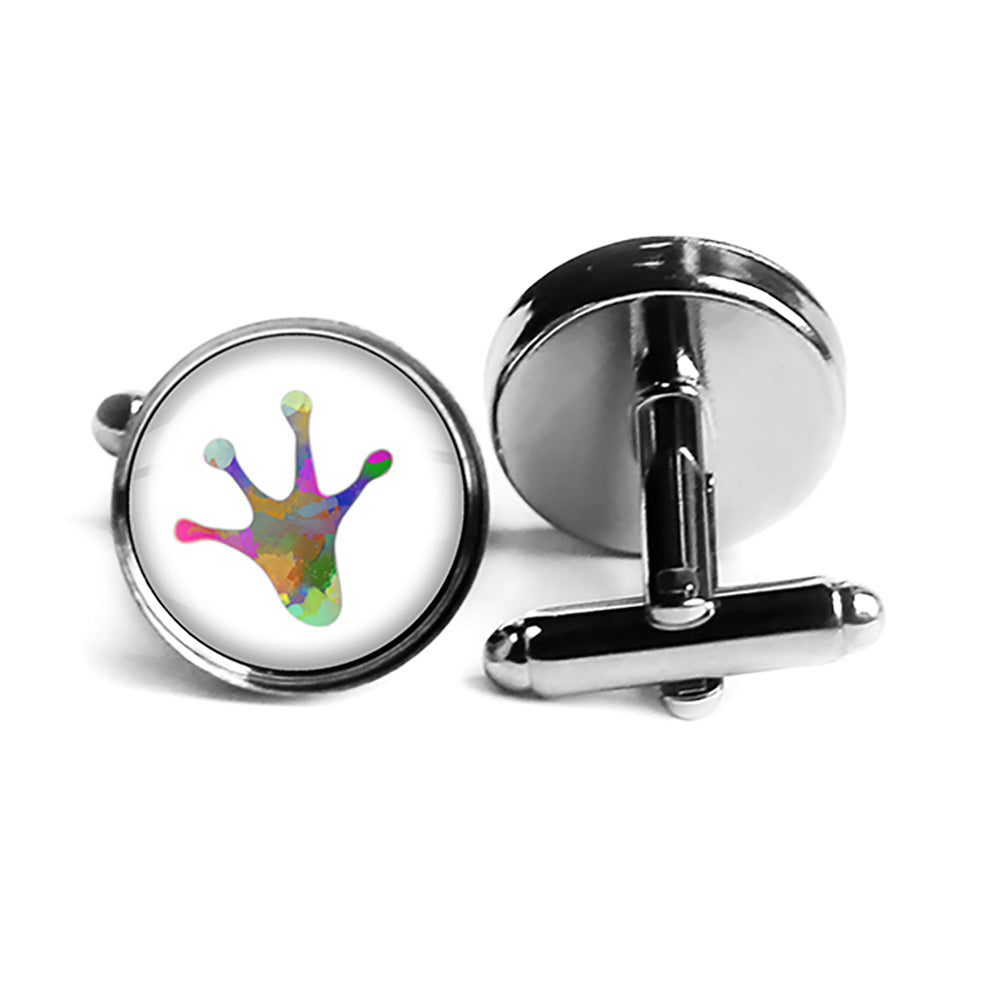 Frog Paw Print Rainbow Watercolor Rhodium Silver Cufflinks