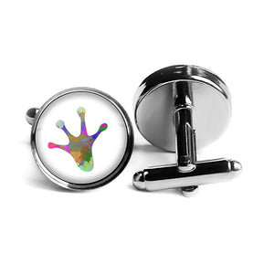 Frog Paw Print Rainbow Watercolor Rhodium Silver Cufflinks