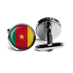 African Nation Cameroon Flag Rhodium Silver Cufflinks