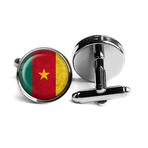 African Nation Cameroon Flag Rhodium Silver Cufflinks