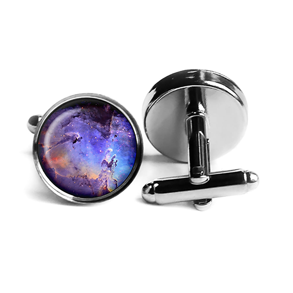 NASA Photograph Nebula Swirls Rhodium Silver Cufflinks
