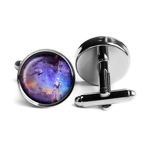 NASA Photograph Nebula Swirls Rhodium Silver Cufflinks