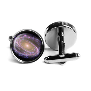 NASA Photograph Purple Galaxy Rhodium Silver Cufflinks