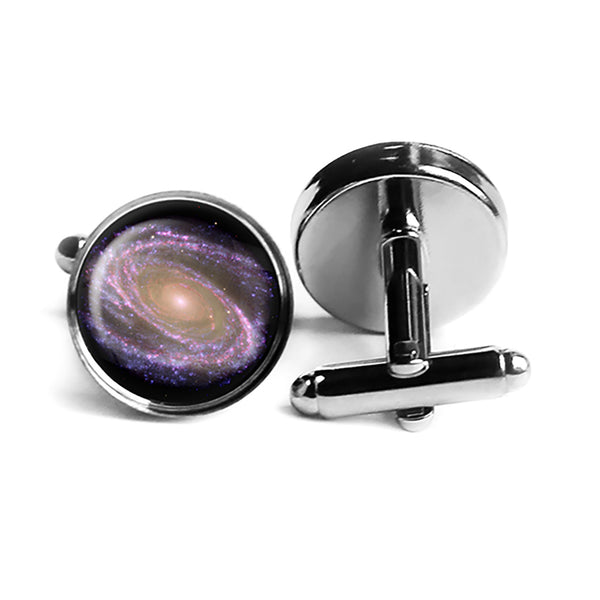 NASA Photograph Purple Galaxy Rhodium Silver Cufflinks