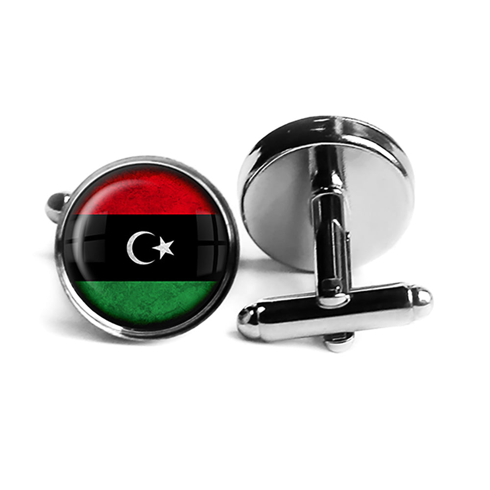 Libya Libyan Flag Rhodium Silver Cufflinks