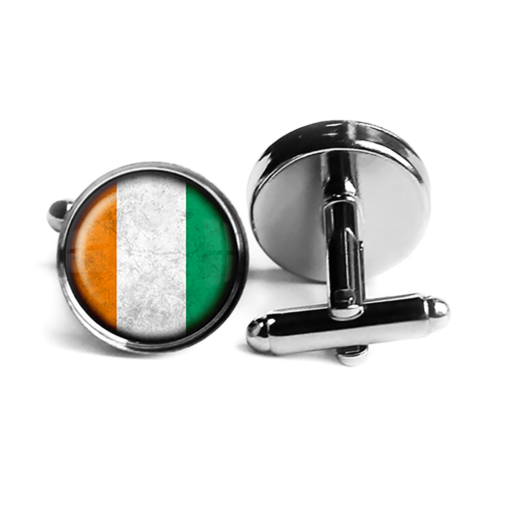 Ivory Coast Côte d'Ivoire Flag Rhodium Silver Cufflinks