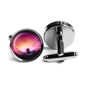 NASA Photograph Pink Nebula Rhodium Silver Cufflinks