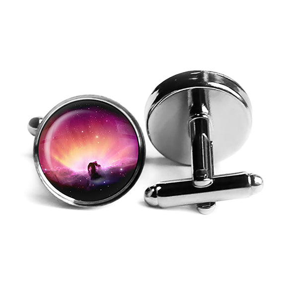 NASA Photograph Pink Nebula Rhodium Silver Cufflinks