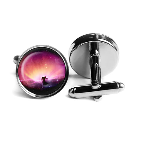NASA Photograph Pink Nebula Rhodium Silver Cufflinks