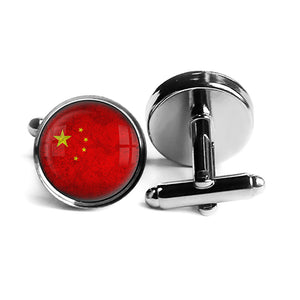 China Chinese 中国 Flag Rhodium Silver Cufflinks