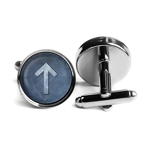 Viking Runes Elder Futhark T Teiwaz Victory Rhodium Silver Cufflinks