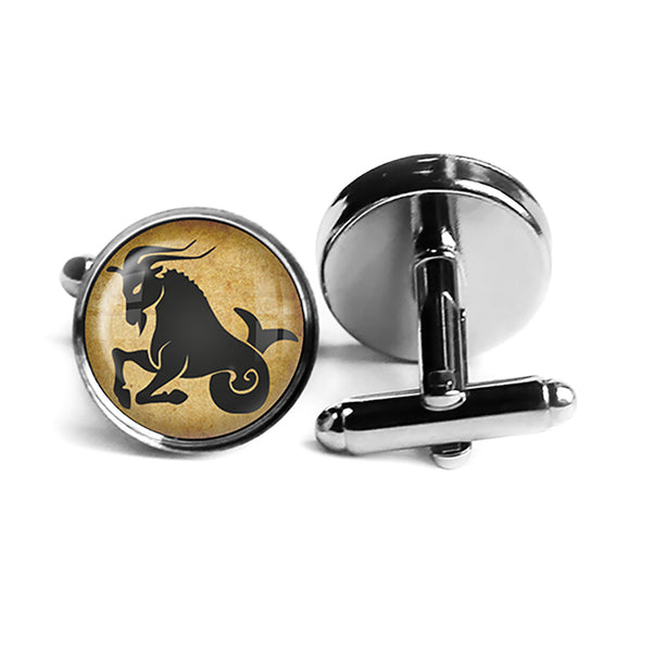 Zodiac Symbol Astrology Capricorn Rhodium Silver Cufflinks