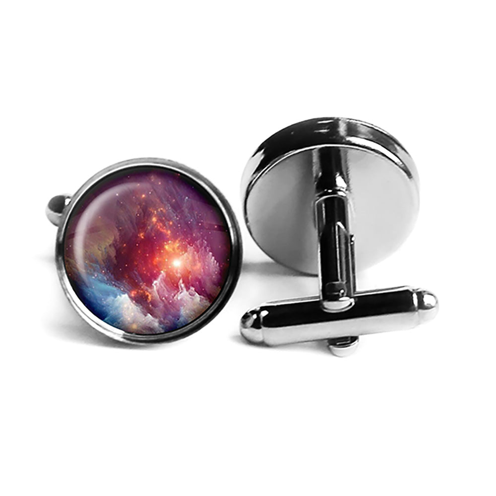 NASA Photograph Nebula Red Beauty Rhodium Silver Cufflinks