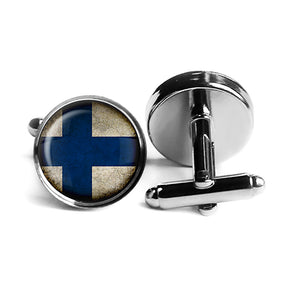 Republic of Finland Finnish Flag Rhodium Silver Cufflinks
