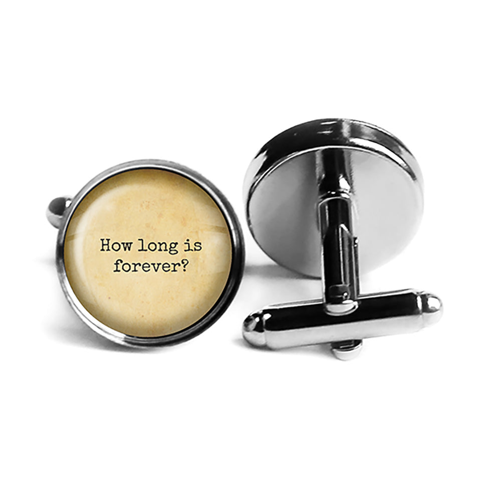 Alice in Wonderland How Long is forever Just One Second Rhodium Silver Cufflinks