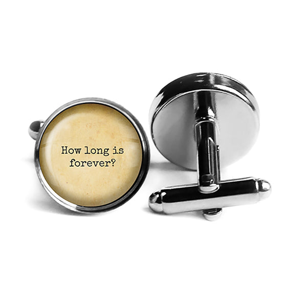 Alice in Wonderland How Long is forever Just One Second Rhodium Silver Cufflinks