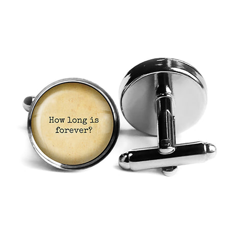 Alice in Wonderland How Long is forever Just One Second Rhodium Silver Cufflinks