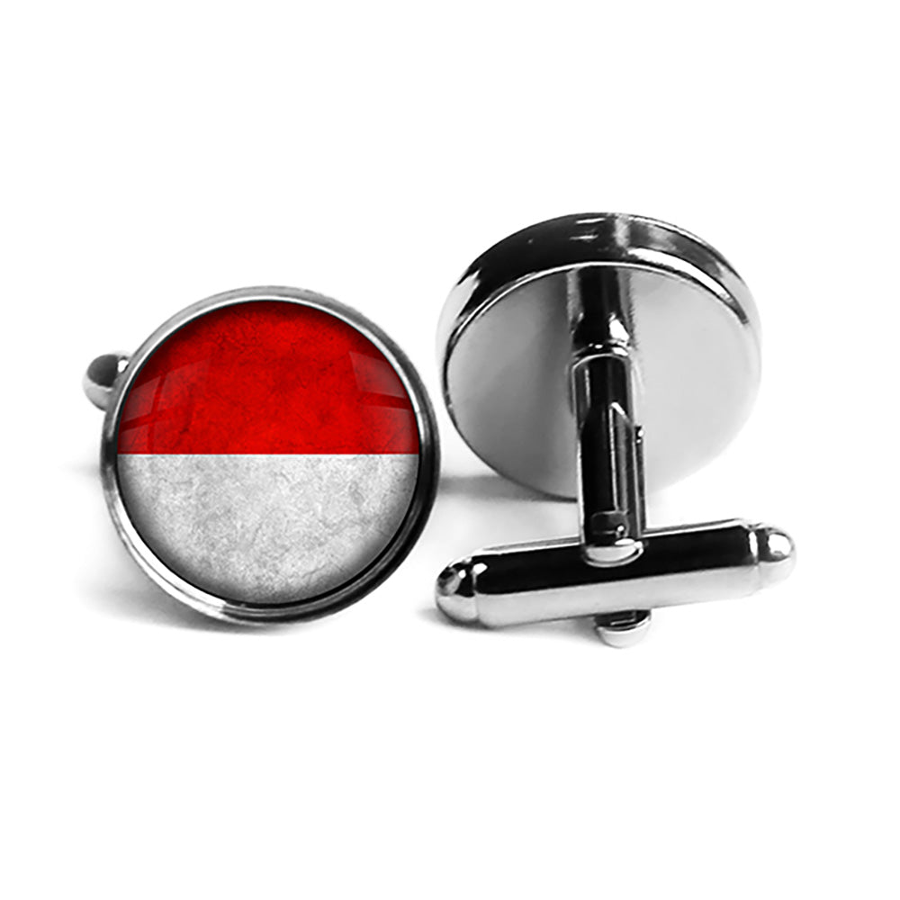 Monaco Monégasque Monacan Flag Rhodium Silver Cufflinks
