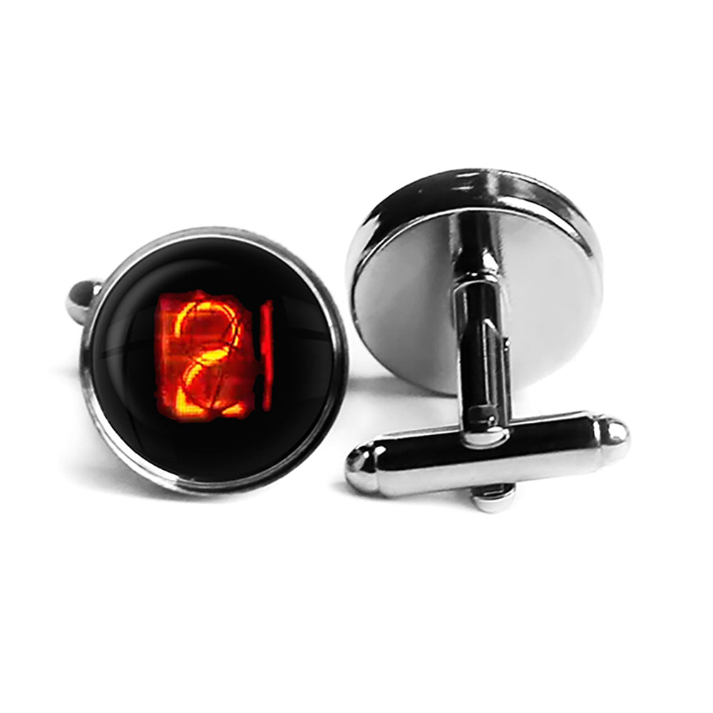 Dieselpunk Steampunk Cyberpunk Nixie Tube Print Number 2 Two Rhodium Silver Cufflinks