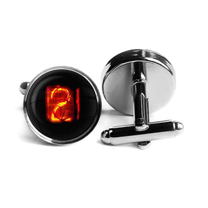 Dieselpunk Steampunk Cyberpunk Nixie Tube Print Number 2 Two Rhodium Silver Cufflinks