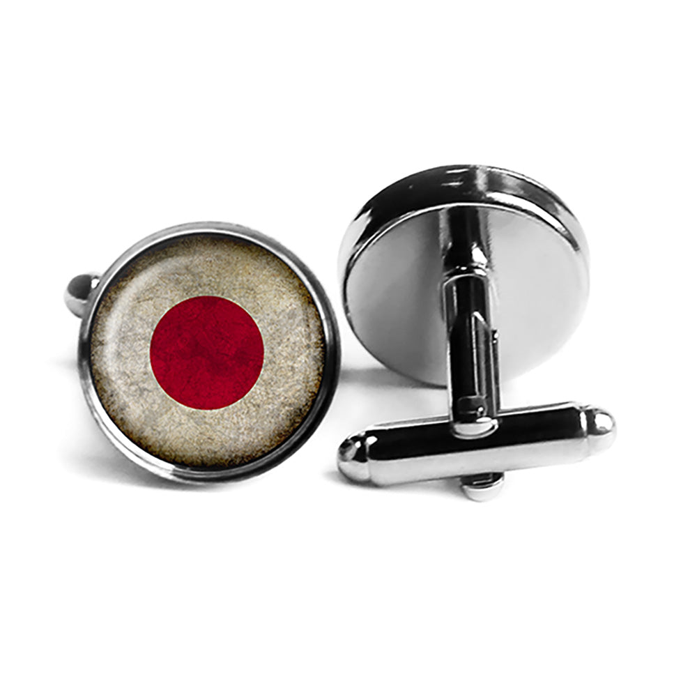 Japan Japanese Flag Rhodium Silver Cufflinks