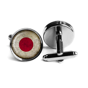 Japan Japanese Flag Rhodium Silver Cufflinks