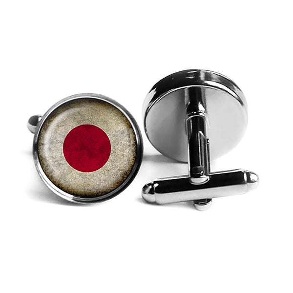 Japan Japanese Flag Rhodium Silver Cufflinks