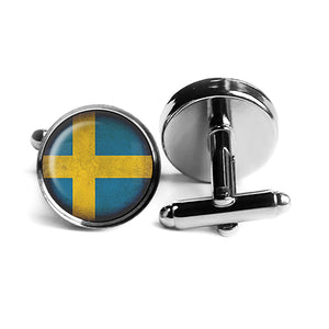 Sweden Swedish Flag Rhodium Silver Cufflinks