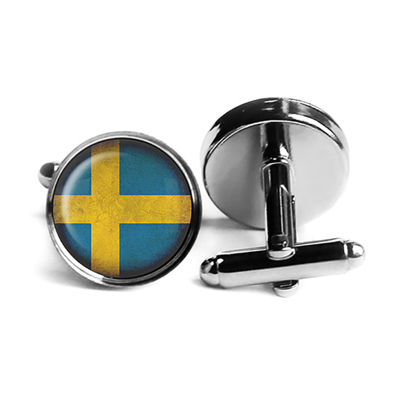 Sweden Swedish Flag Rhodium Silver Cufflinks