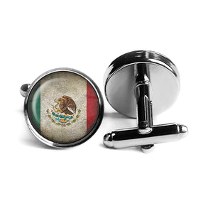 Mexico Mexican Flag Rhodium Silver Cufflinks