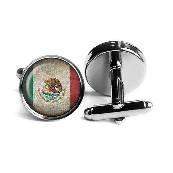 Mexico Mexican Flag Rhodium Silver Cufflinks