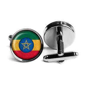 Ethiopia Ethiopian Flag Rhodium Silver Cufflinks