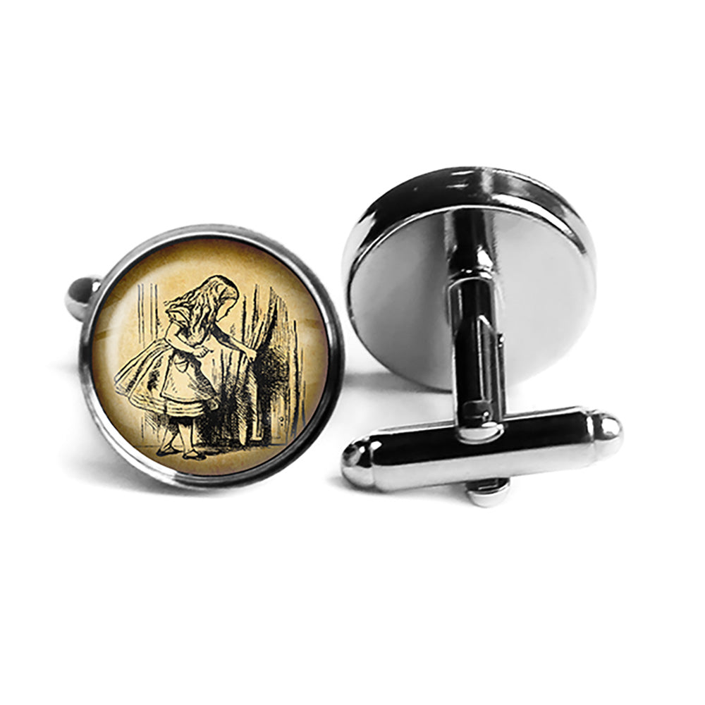 Alice in Wonderland Behind the Curtain Rhodium Silver Cufflinks