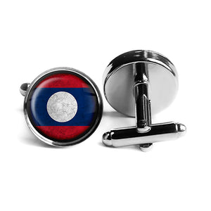 Laos Laotian Flag Rhodium Silver Cufflinks
