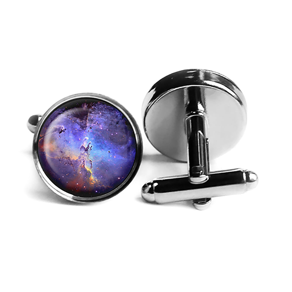 NASA Photograph Nebular Swirls Rhodium Silver Cufflinks