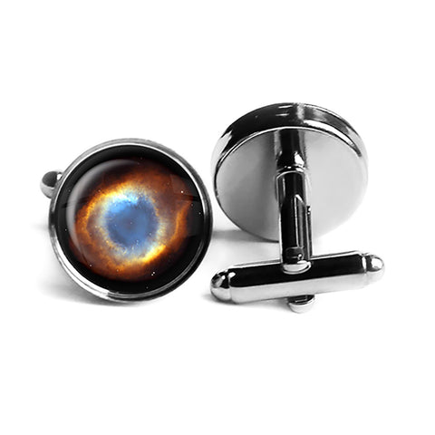 NASA Photograph Helix Nebula The Eye of God Rhodium Silver Cufflinks