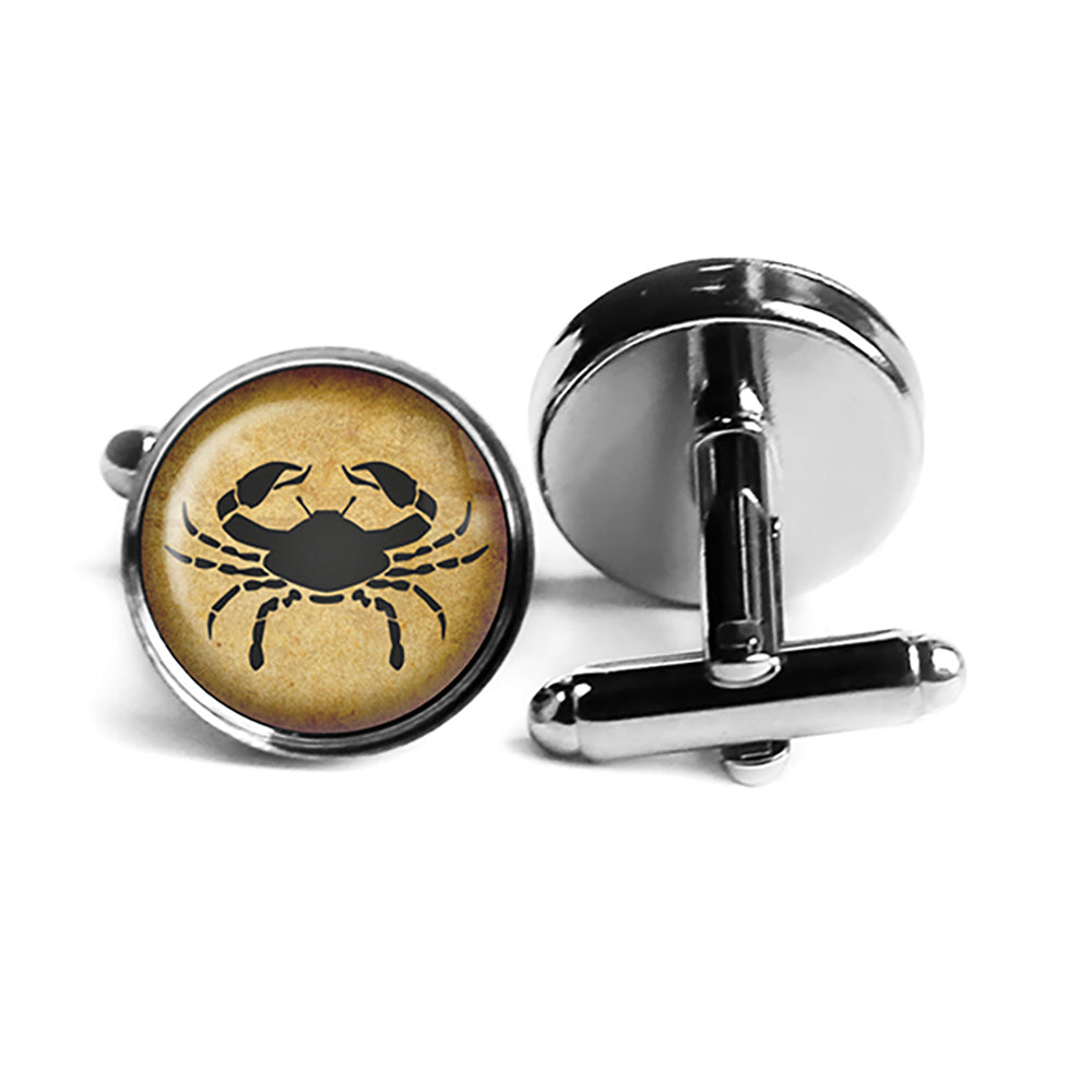 Zodiac Symbol Astrology Cancer Rhodium Silver Cufflinks