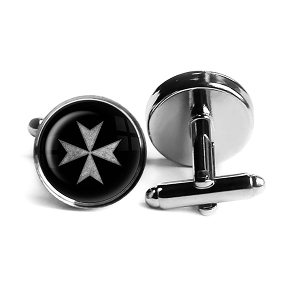 Worn Knights of Malta Hospitalier Hospitaller Rhodium Silver Cufflinks