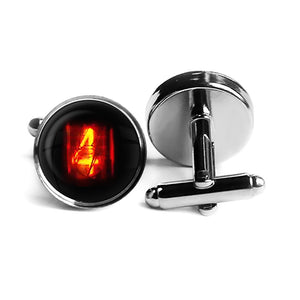 Dieselpunk Steampunk Cyberpunk Nixie Tube Print Number 4 Four Rhodium Silver Cufflinks