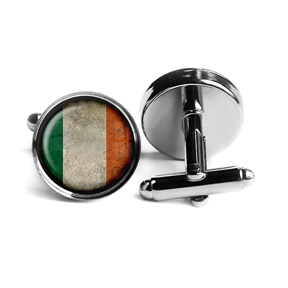 Irish Ireland Flag Rhodium Silver Cufflinks