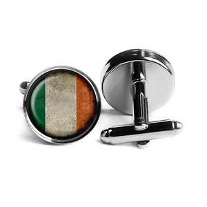 Irish Ireland Flag Rhodium Silver Cufflinks