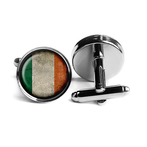 Irish Ireland Flag Rhodium Silver Cufflinks