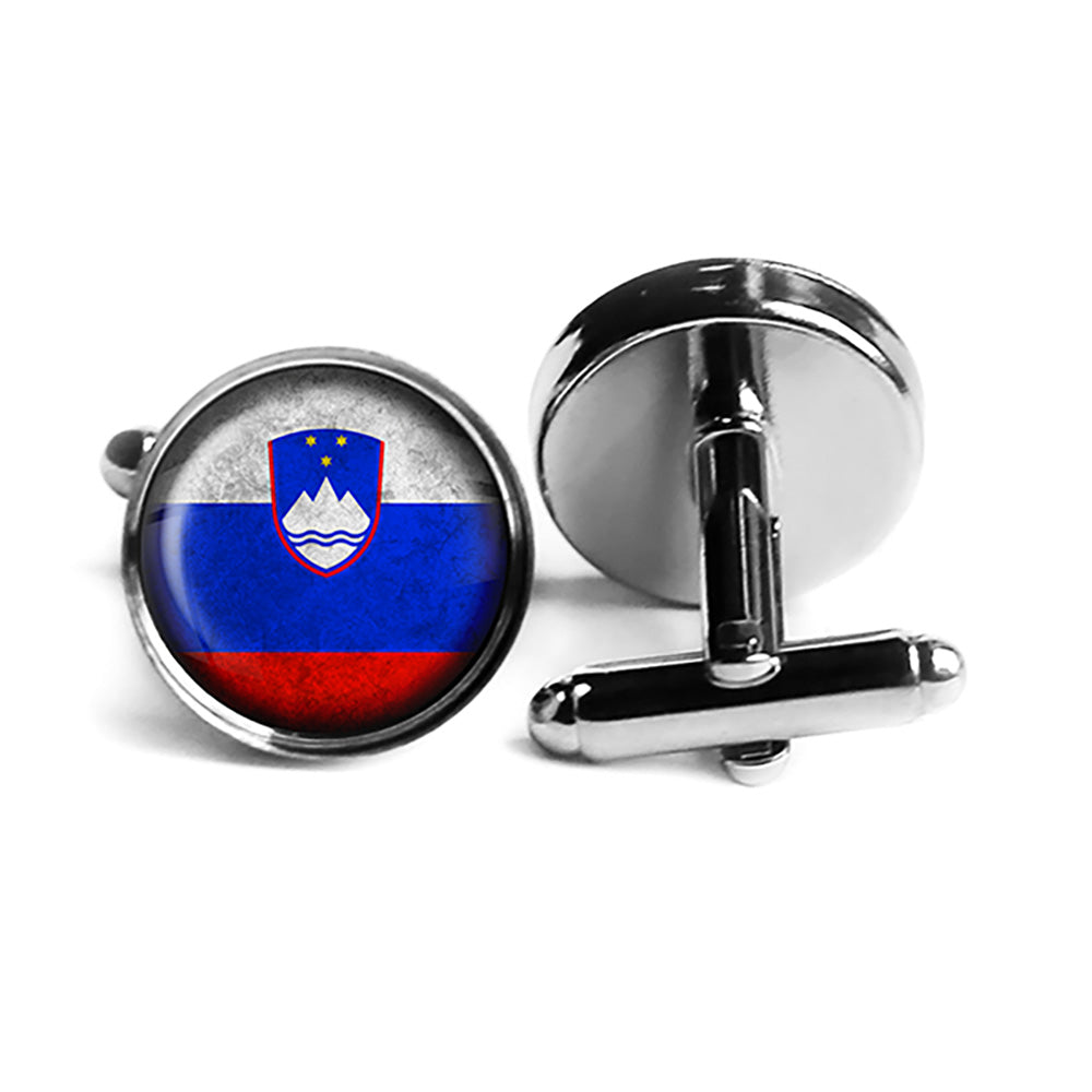 Slovenia Slovenian Flag Rhodium Silver Cufflinks